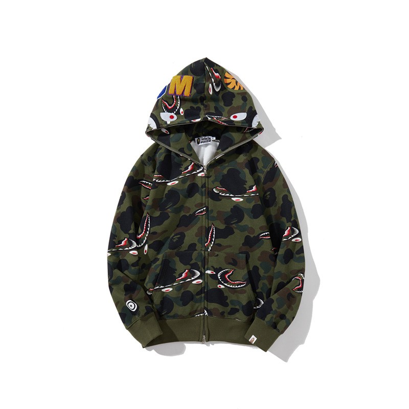 BAPE Áo Hoodies Có Nón Dài Tay Họa Tiết Rằn Ri Thời Trang