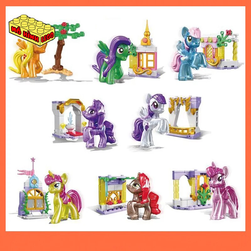 Đồ chơi xếp hình lego giá rẻ 8 trong 1 SY1449 mô hình những chú ngựa Pony bé nhỏ dễ thương chất liệu nhựa trong cho bé
