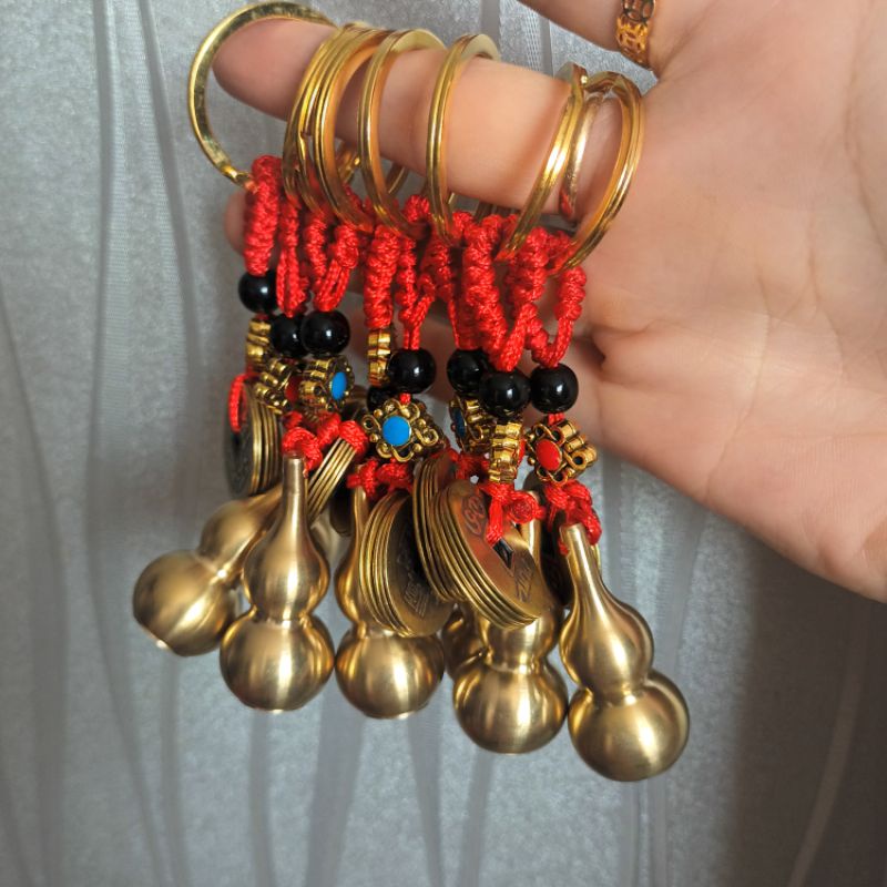 Móc khóa đồng bầu hồ lô đồng xu phong thủy may mắn tài lộc