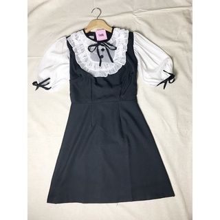 Đầm ngắn phối voan bèo cột nơ (S/M/L)