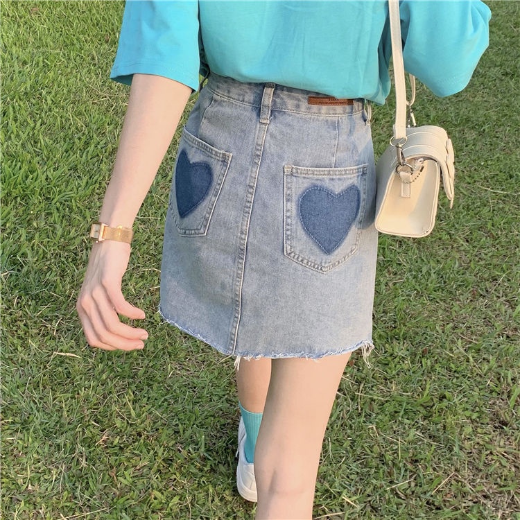 Chân váy jean Chữ A Lưng Cao Phong Cách Hàn Quốc