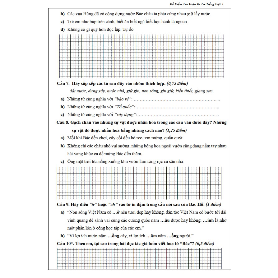 Sách Đề Kiểm Tra Tiếng Việt 3 Học Kì 2 (1 cuốn)