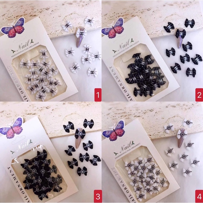 phụ kiện charm nơ thương hiệu chanel gắn móng tay nail