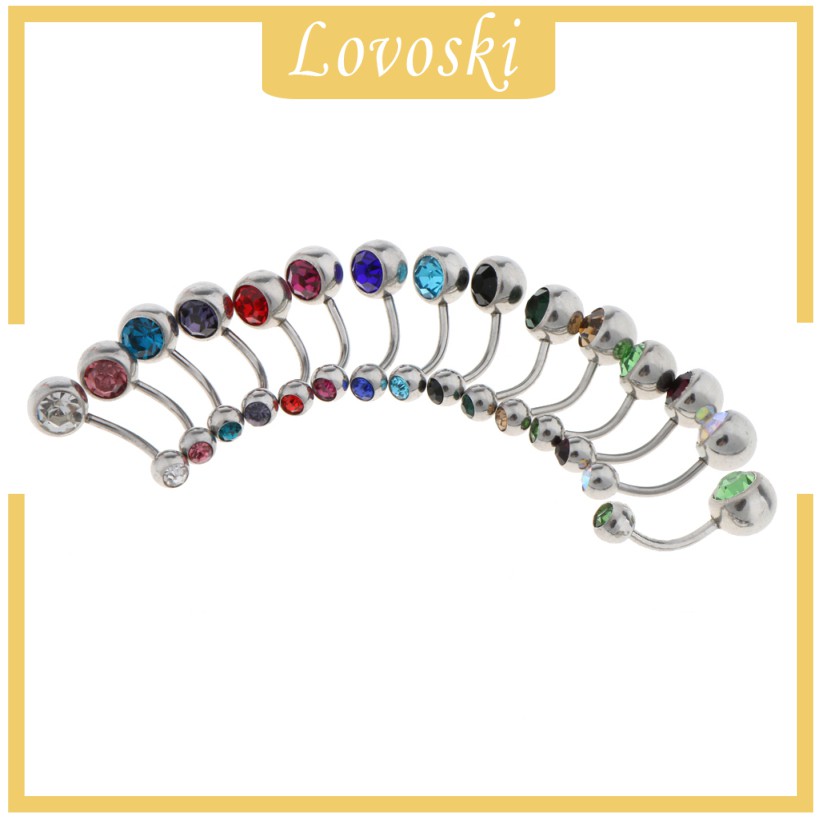 Set 15 Khuyên Rốn Inox Đính Đá Quý Nhân Tạo Đôi 14g