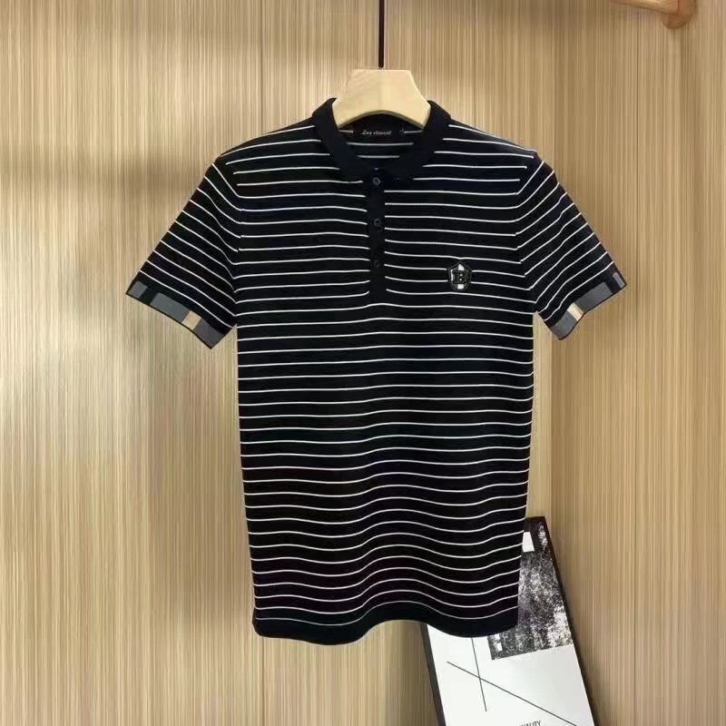 Áo Thun polo Tay Ngắn Cổ Bẻ Họa Tiết Sọc Đen Trắng Thời Trang Phong Cách Hàn Quốc Cho Nam