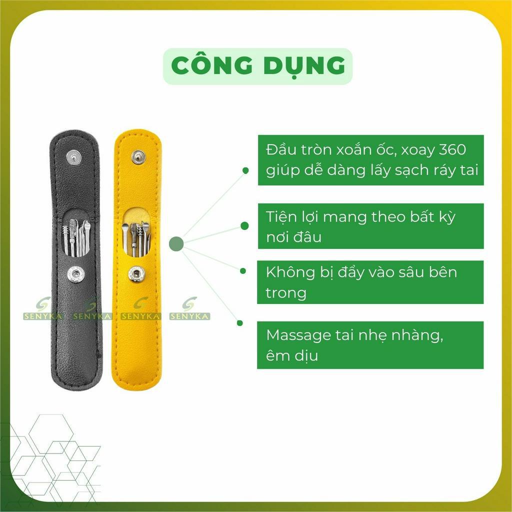 Bộ Lấy Ráy Tai Bằng Thép Không Gỉ 6 Món Có Túi Da Đựng Thiết Kế Nhỏ Gọn Tiện Dụng CN020