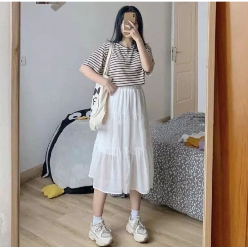 🧡🧡Siêu hót, chân váy xuông dài 3 tầng voan 2 màu trắng đen 🧡🧡