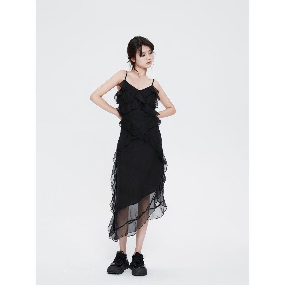 Ban Đầu Tối⿊⼈⻥Đầm Dài Hai Dây Bằng Vải Voan Phong Cách Thời Trang Mùa Hè Mới Dành Cho Nữ 2022