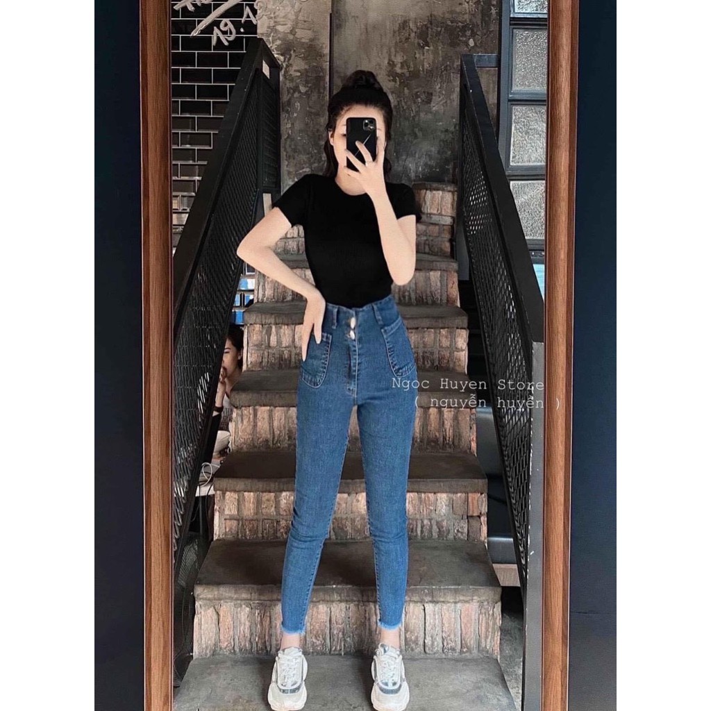 quần jean ôm dáng siêu tôn dáng phối 2 nút túi to xinh siểu xinh xắn hot xinh