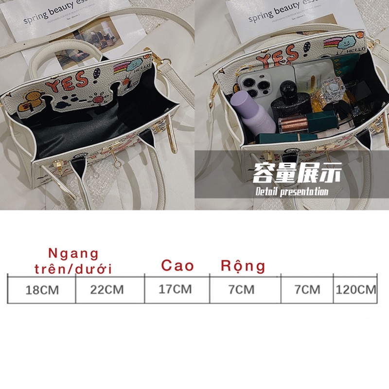 Túi đeo chéo có quai xách in hoạ tiết hoạt hình khoá HM màu mới mùa hè 2022 thời trang nữ hot