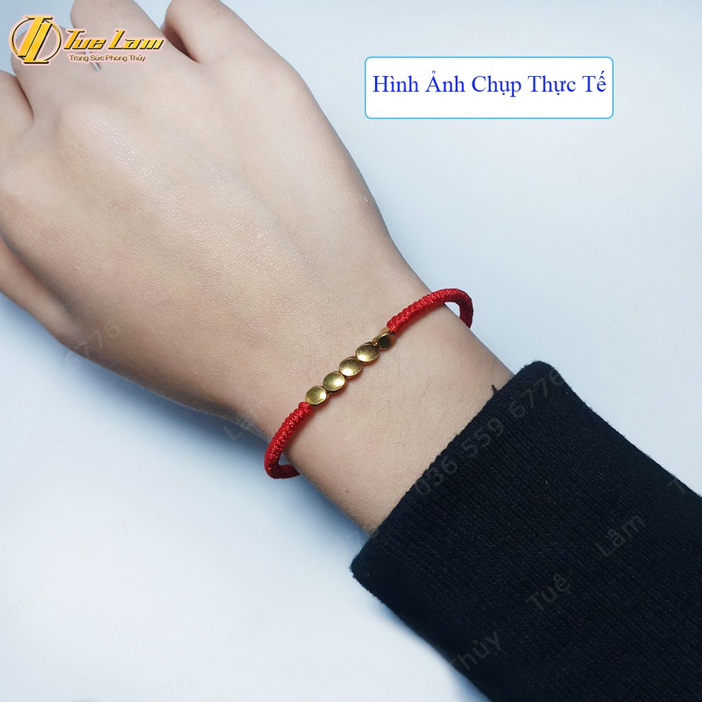 Vòng Tay Chỉ Đỏ May Mắn Mix Bi Màu Vàng Hợp Mệnh Bện Handmade - Tuê Lâm