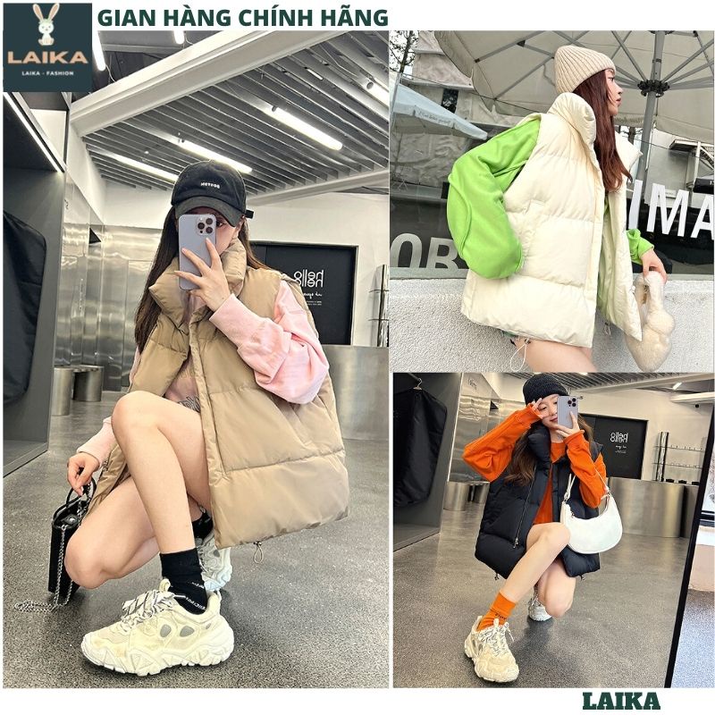 Áo gile phao nữ cổ cao lông vũ siêu nhẹ hàng QC cao cấp, Áo phao nam - nữ có túi lớp lót bên trong trần phao - LAIKA