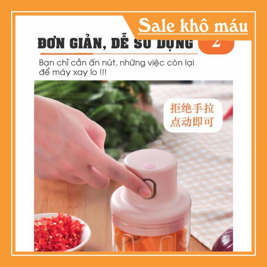 Máy xay mini cầm tay xay thịt gia vị tỏi ớt rau củ kèm dây sạc dung tích 250ml