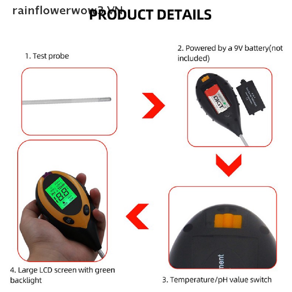 Máy Đo Độ PH / Độ Ẩm / Ánh Sáng Mặt Trời Chuyên Nghiệp