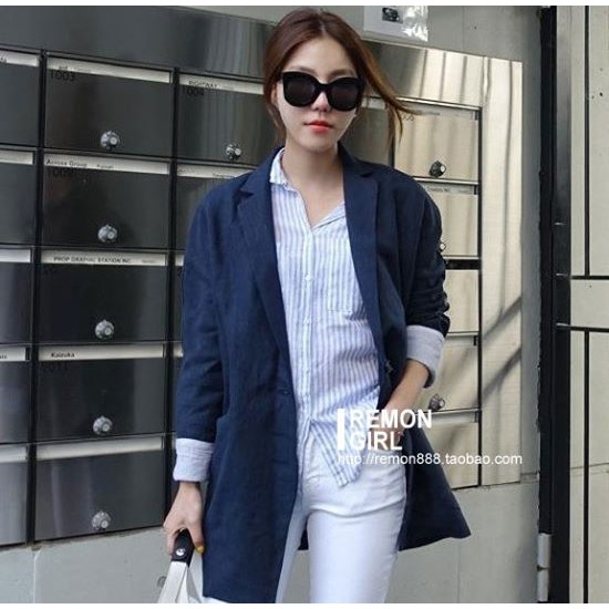 Blazer linen màu xanh navy AK006 | BigBuy360 - bigbuy360.vn