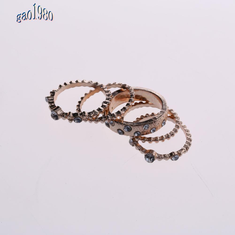Set 5 Nhẫn Đeo Khớp Ngón Tay Đính Đá Phong Cách Vintage
