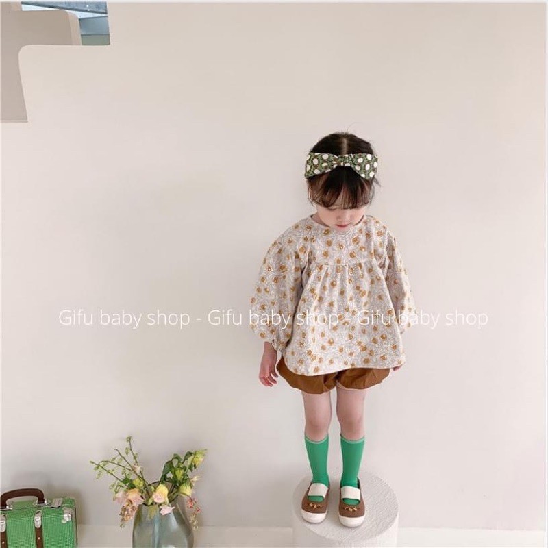Áo thô mềm hoa nhí vintage cho bé gái style Hàn quốc