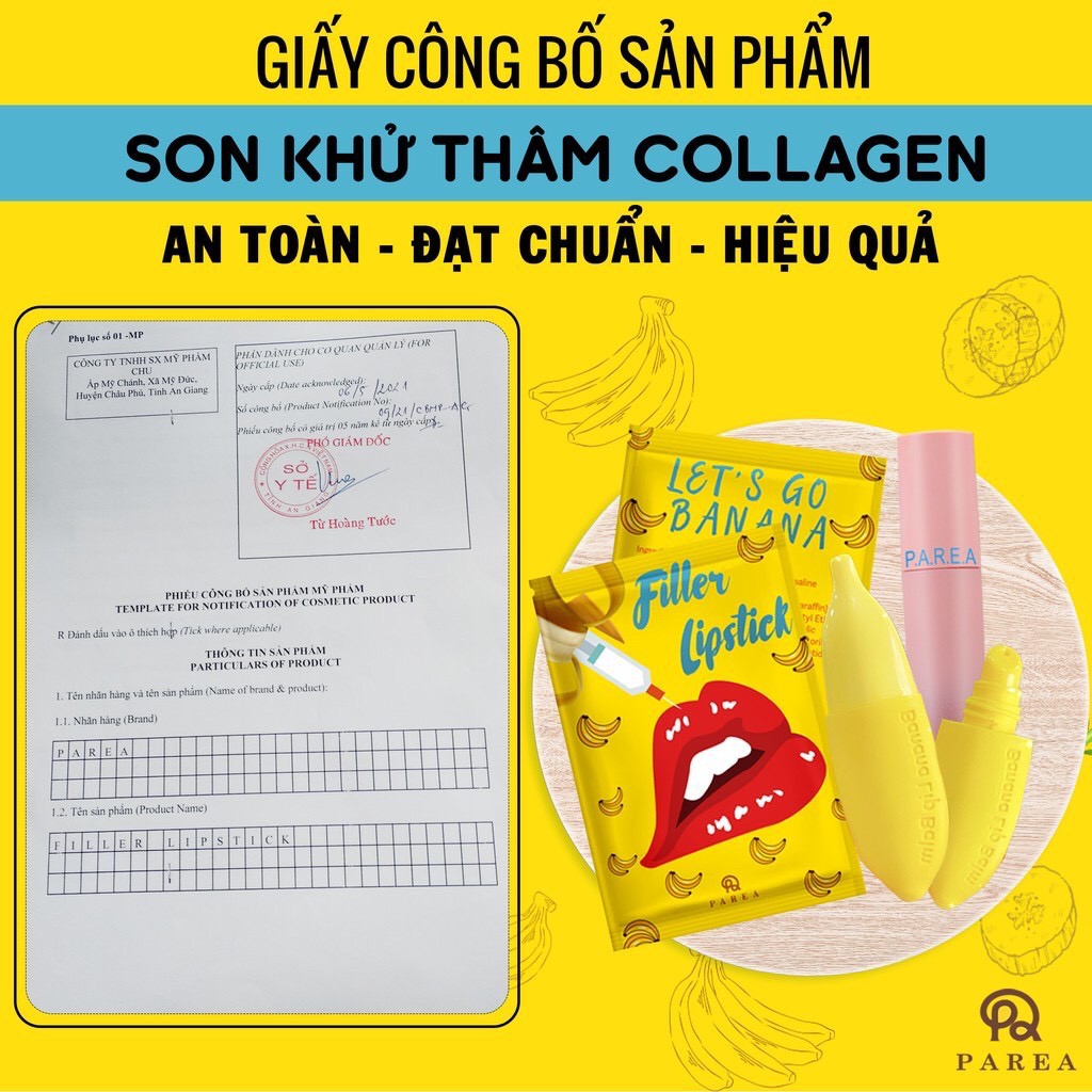 Son filler Khử Thâm Collagen, Son Chuối Banana fliller Lipstick, Tặng 01 Son Kem Siêu Lì P.A.R.E.A [ Auth ]