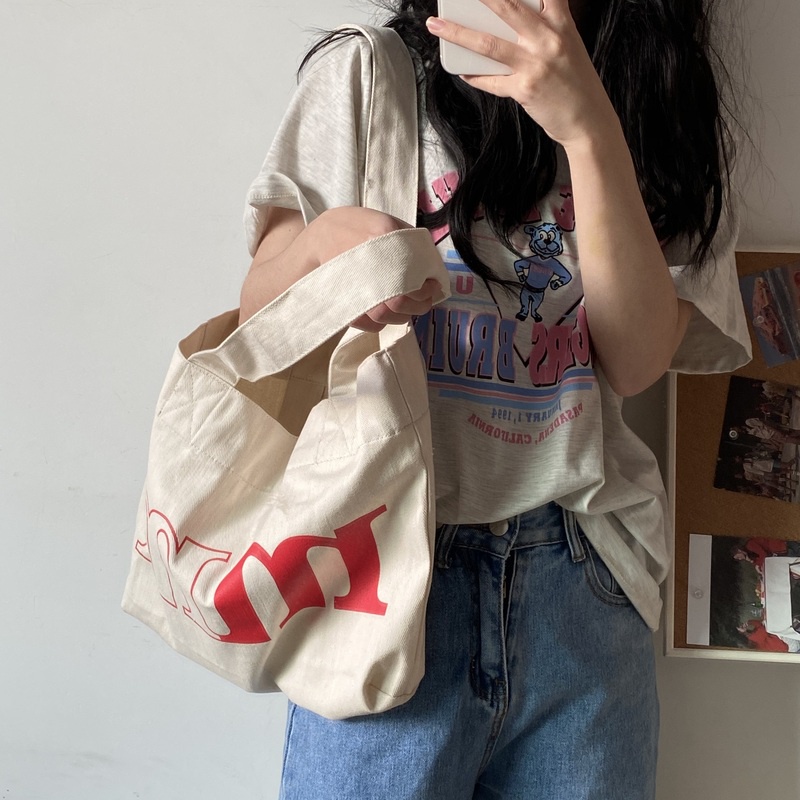 Túi Tote Đeo Vai Bằng Vải Canvas Màu Trắng Có Khóa Kéo Phong Cách Nhật Bản Thời Trang Mới 2023 Dành Cho Học Sinh