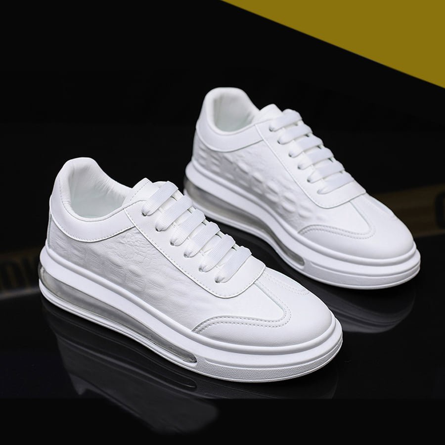 Giày sneaker nam thể thao đẹp tăng chiều cao da vân cá sấu đế khí hai màu đen trắng UNICI FASION MC01