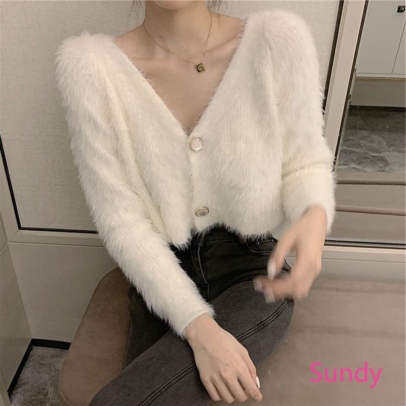 Áo Khoác Cardigan Dệt Kim Tay Dài Dáng Rộng Cổ Chữ V Thời Trang Thu Đông