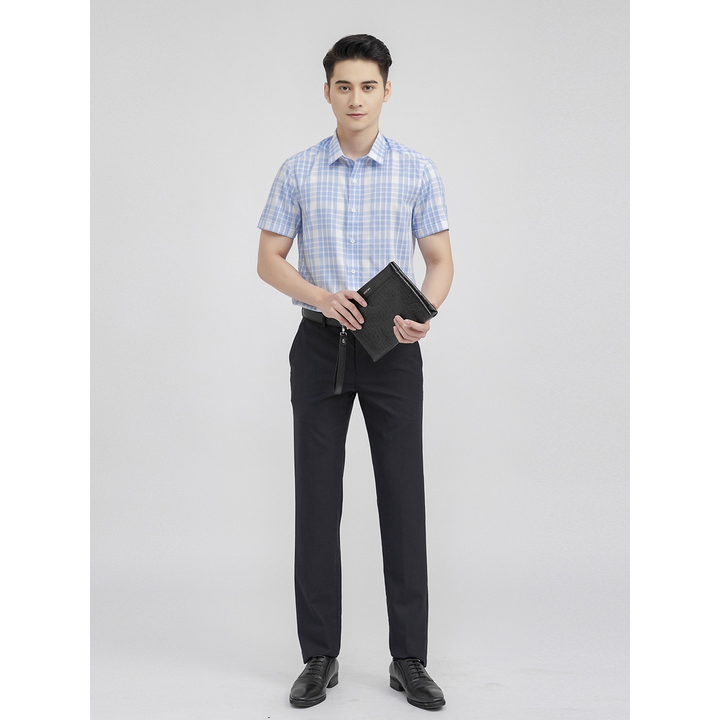 Áo sơ mi nam ngắn tay ARISTINO họa tiết kẻ caro xanh nhẹ lịch lãm - ASS031S1