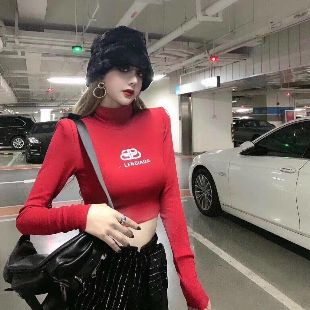 Áo kiêu cổ trụ tay dài in chữ kiểu siêu hot