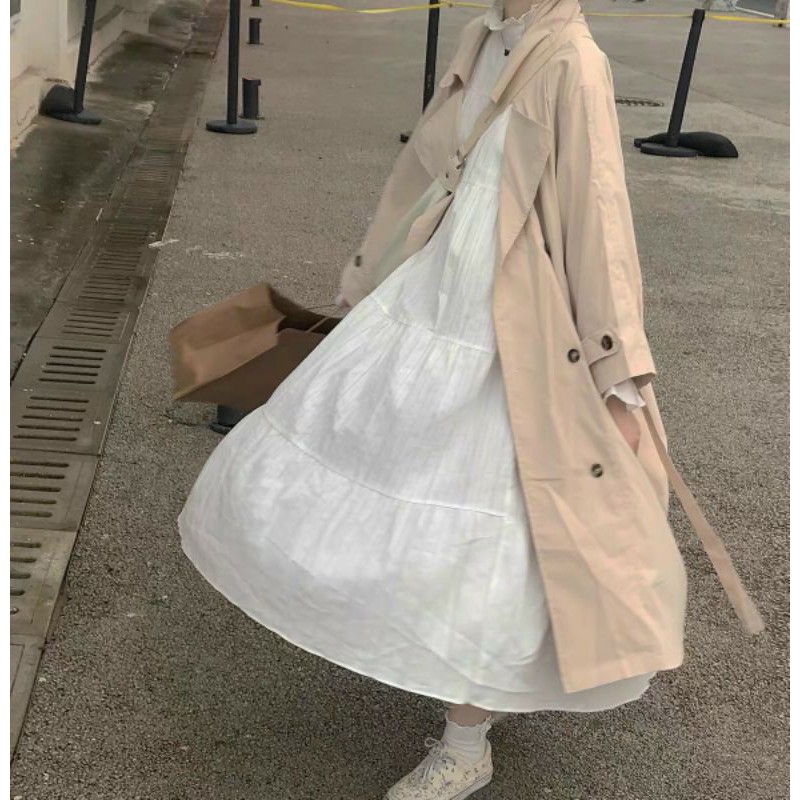 ĐẦM VÁY BABYDOLL TRẮNG BÈO DÀI TAY DÁNG XUÔNG