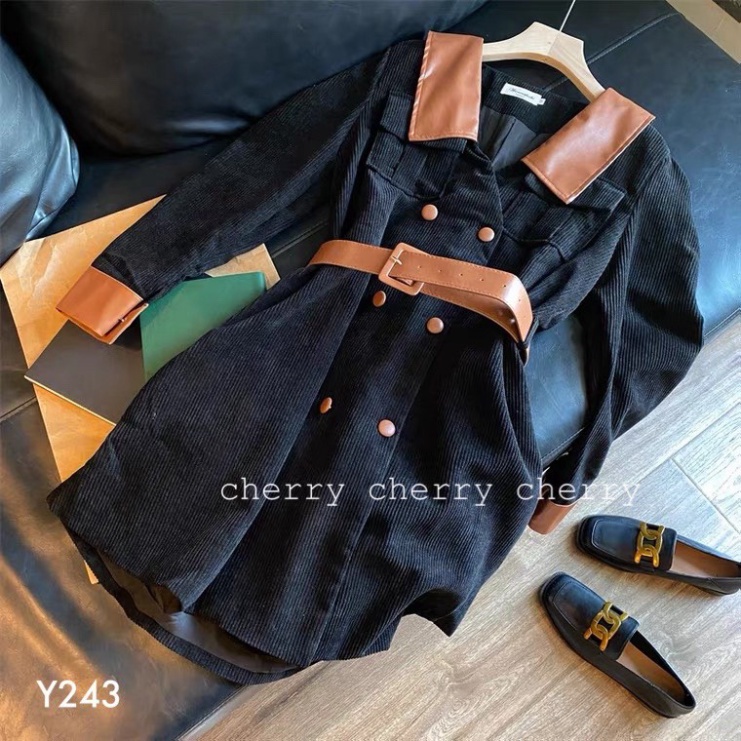 Váy nhung tăm phối da Y243