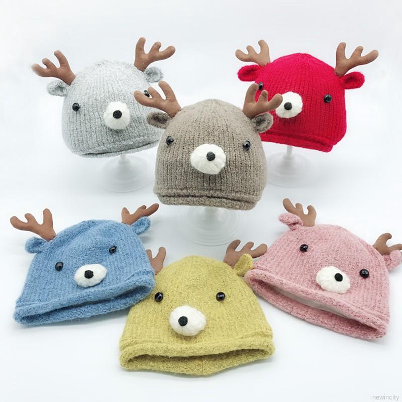 Mũ len kiểu dáng tuần lộc có gắn sừng dễ thương cho bé