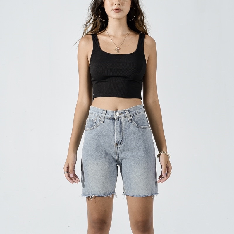 Quần jeans lửng ngố biker short jeans gấu cắt Mia Ritta J469 ảnh thật