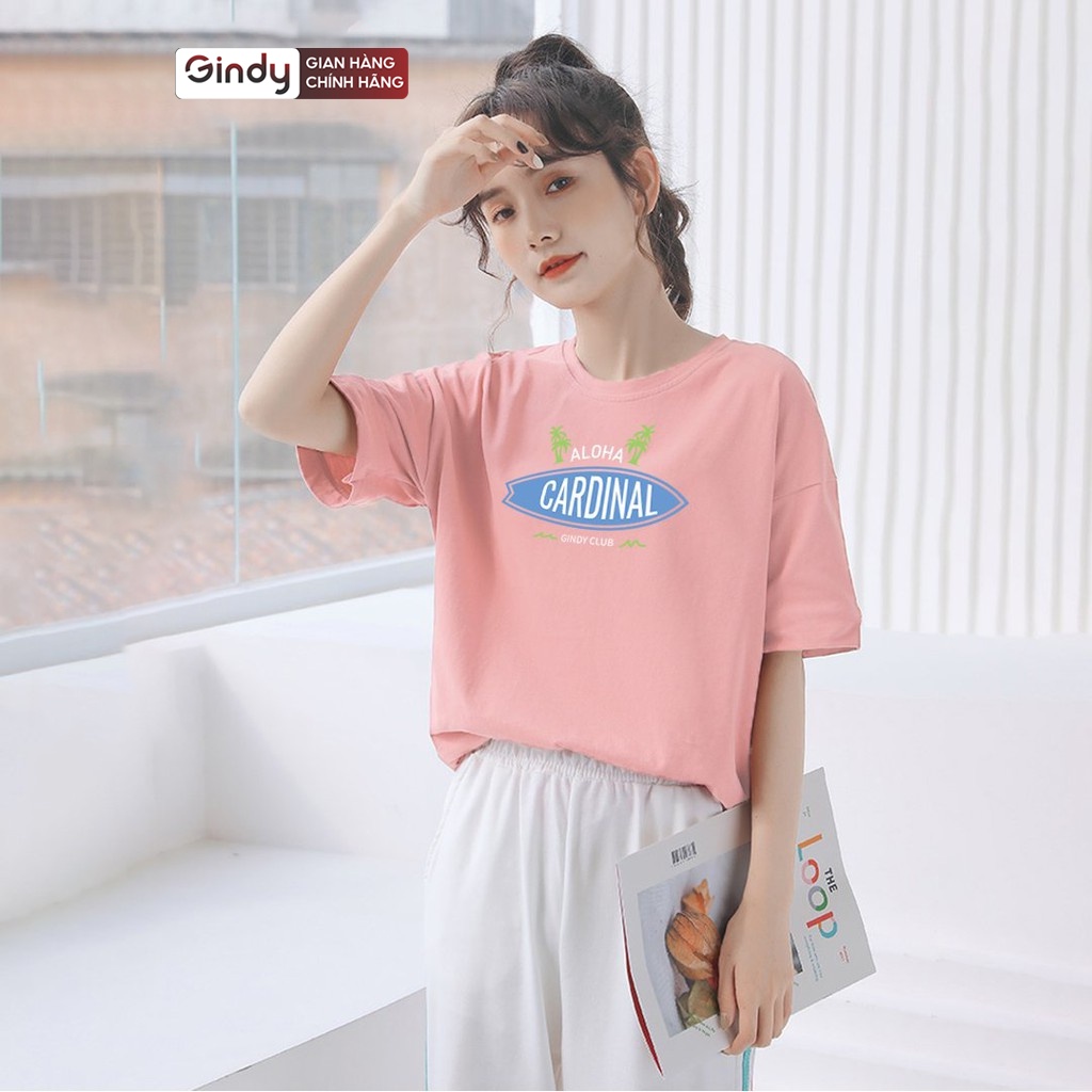 Áo phông thun basic nữ in hình cổ tròn tay lỡ GINDY unisex chất cotton thoáng mát thời trang xuân hè A6131