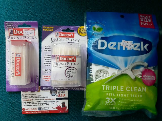 TĂM XĨA RĂNG CHỈ CÂY CHUYÊN DÙNG NHA KHOA DenTek NHẬP MỸ  BỊCH 150 CÂY - DenTek Triple Clean Floss Pick