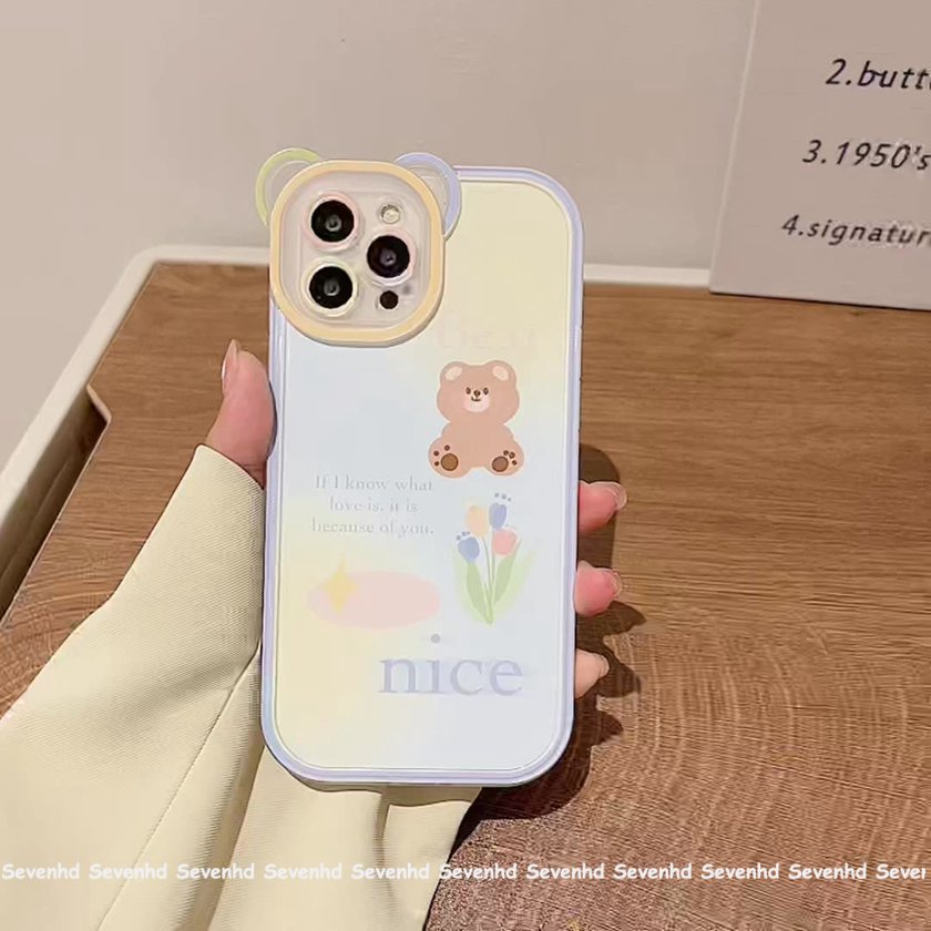Ốp Điện Thoại Mềm Họa Tiết Tai Gấu Hoạt Hình Cho iPhone 13 12 11 Pro Max Xs Max Xr X 7 8 6 6s Plus