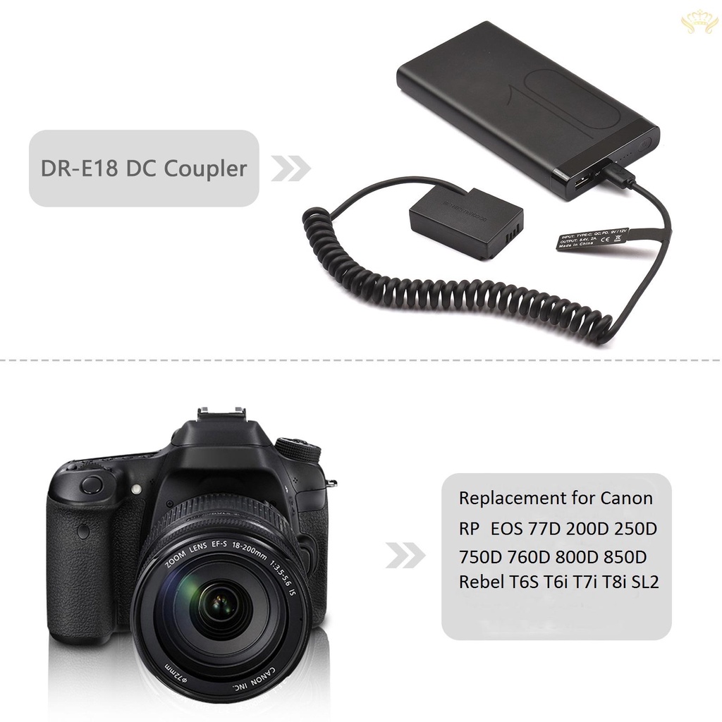 Pin Giả DR-E18 DC LP-E17 Cho RP EOS 77D 200D 250D 750D 760D 800D 850D Rebel T6S T6i T7i T8i SL2