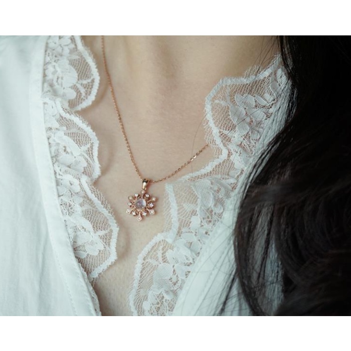 "Ocean Princess" BY-2021 Natural Moonstone Snowflake Necklace with Diamond Snowflakes S925 Silver Clavicle Chain Female