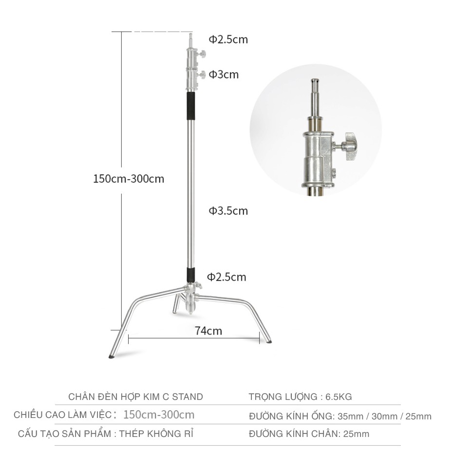 Chân đèn C Stand kim loại & boom treo đèn cao cấp, tải trọng cao
