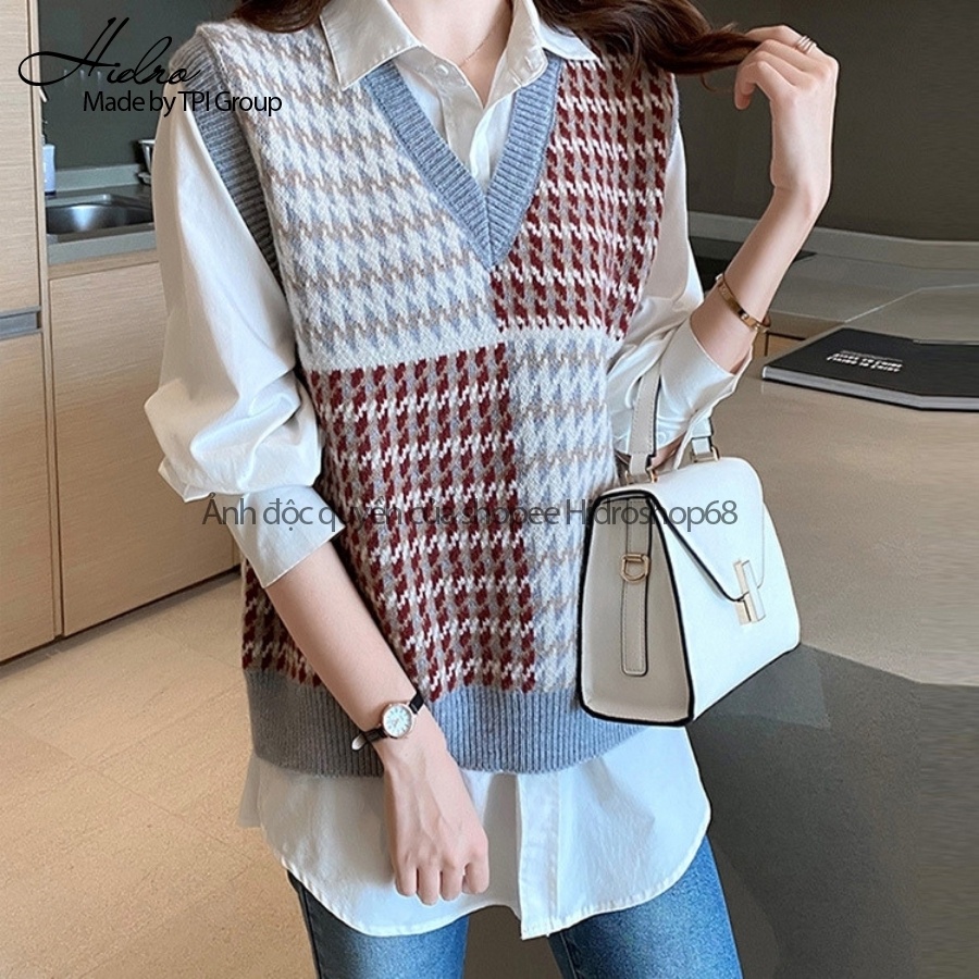 Áo Gile Len Cổ V Chất Dày Dặn Nhiều Màu Vintage Phong Cách Hàn Quốc | BigBuy360 - bigbuy360.vn