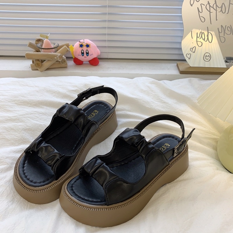 Dép Sandal Ulzzang LOẠI 1 - Dép Quai Hậu Hai Quai Đế Nâu Dây Kiểu Chun chuẩn hàng quảng châu