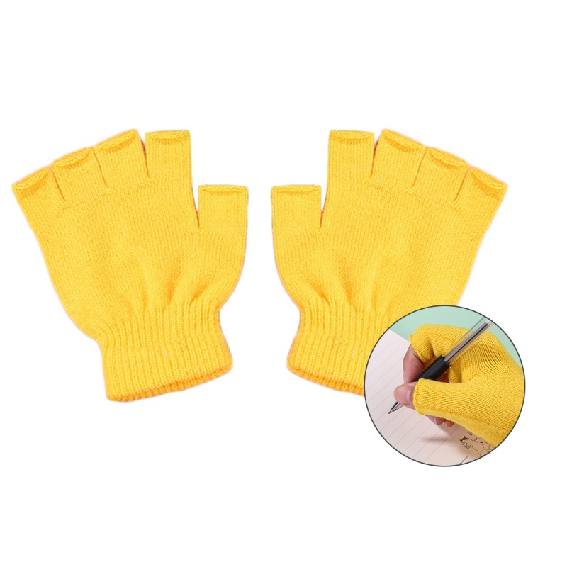 Hoàn Hảo 1 6 Đôi Nam Nữ Unisex Mùa Đông Dệt Kim Nửa Ngón Găng Tay Màu Trơn Ấm Ngón Co Giãn Cổ Tay Ch