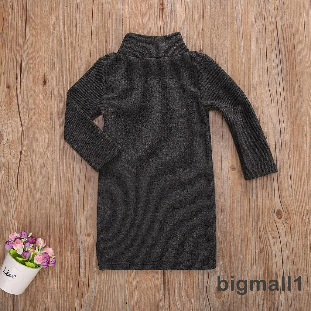 Váy Len Tay Dài Cổ Cao Thiết Kế Xinh Xắn Cho Bé Gái