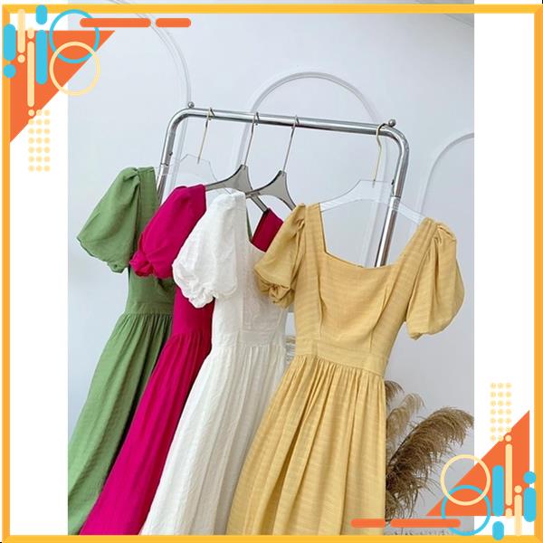 Đầm babydoll cổ vuông dáng dài, Váy đũi xước tay bồng nơ lưng 4 màu siêu hot MSP78246 | BigBuy360 - bigbuy360.vn
