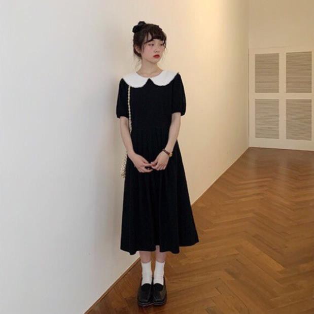 Váy dài đen cổ bèo, đầm nữ tiểu thư Hàn Quốc xixeoshop - V3  ྇