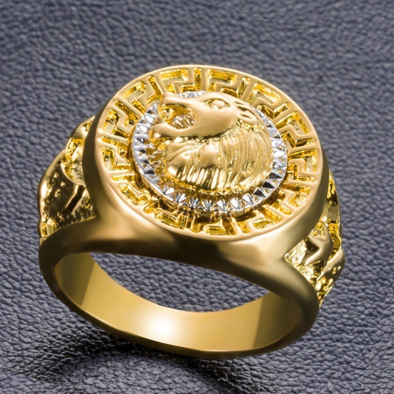 Nhẫn thép không gỉ đầu sư tử phong cách Retro cho nam giới