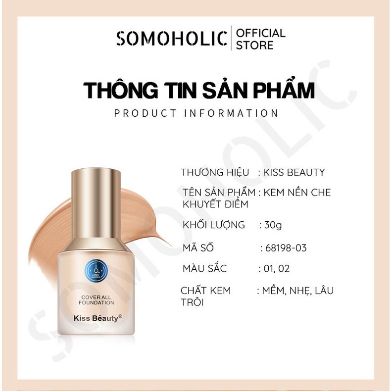 Kem Nền Che Phủ Tự Nhiên Kiềm Dầu Lâu Trôi Kiss Beauty Cao Cấp Somoholic PN2