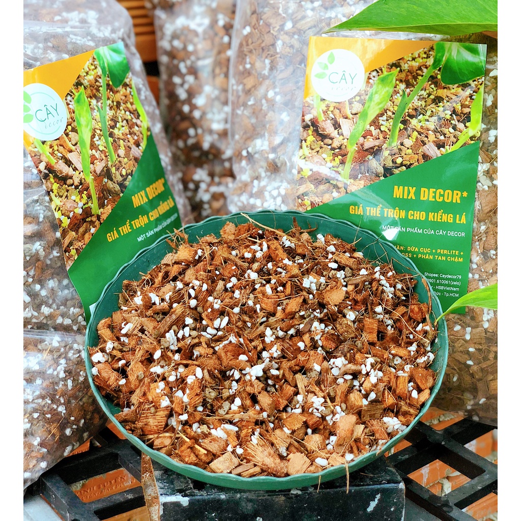 Giá thể TRỘN SẴN dành cho Kiểng lá trong nhà, bao 2kg  với 2 size Dừa cục