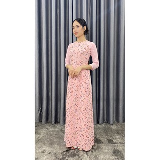 ÁO DÀI HOA NHÍ CỔ TRÒN 4 TÀ/ ÁO DÀI HỒNG HẠNH