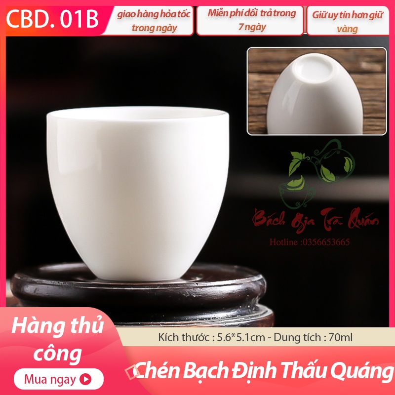 🍀 SIÊU SALE 🍀 5 Mẫu Chén Uống Trà Sứ Bạch Định - Thấu Quang - Hàng Thủ Công