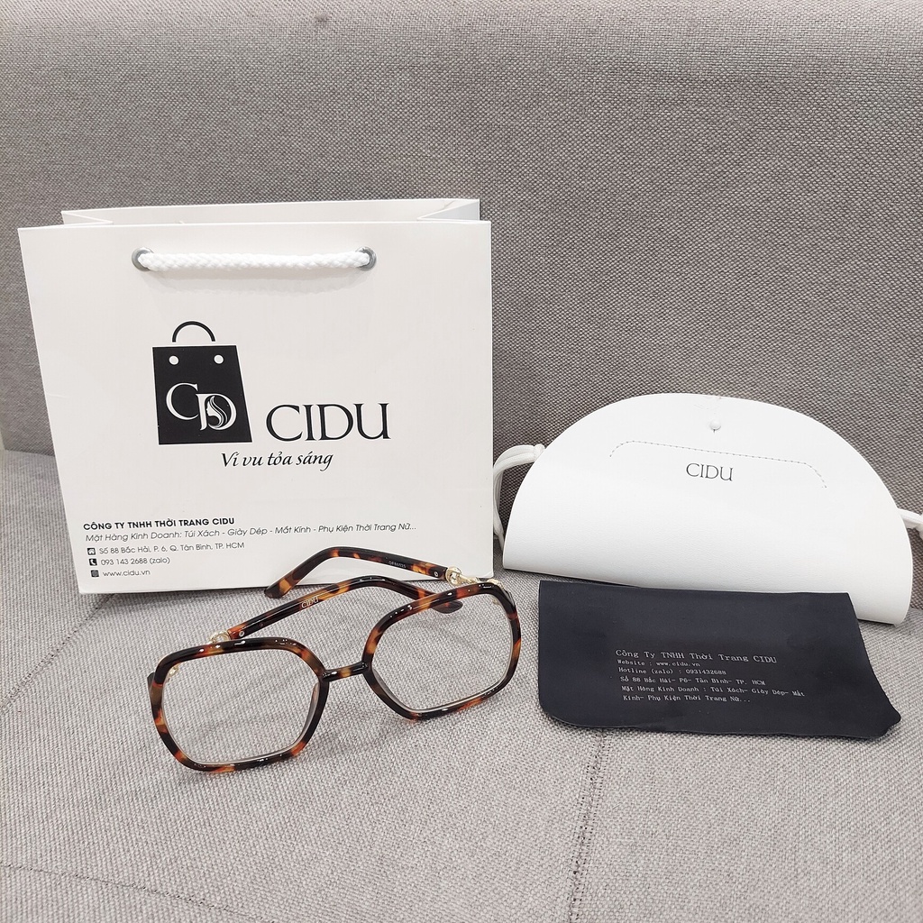 Kính Trắng Bản To Gọng Đồi Mồi Thời Trang Cidu Mk24