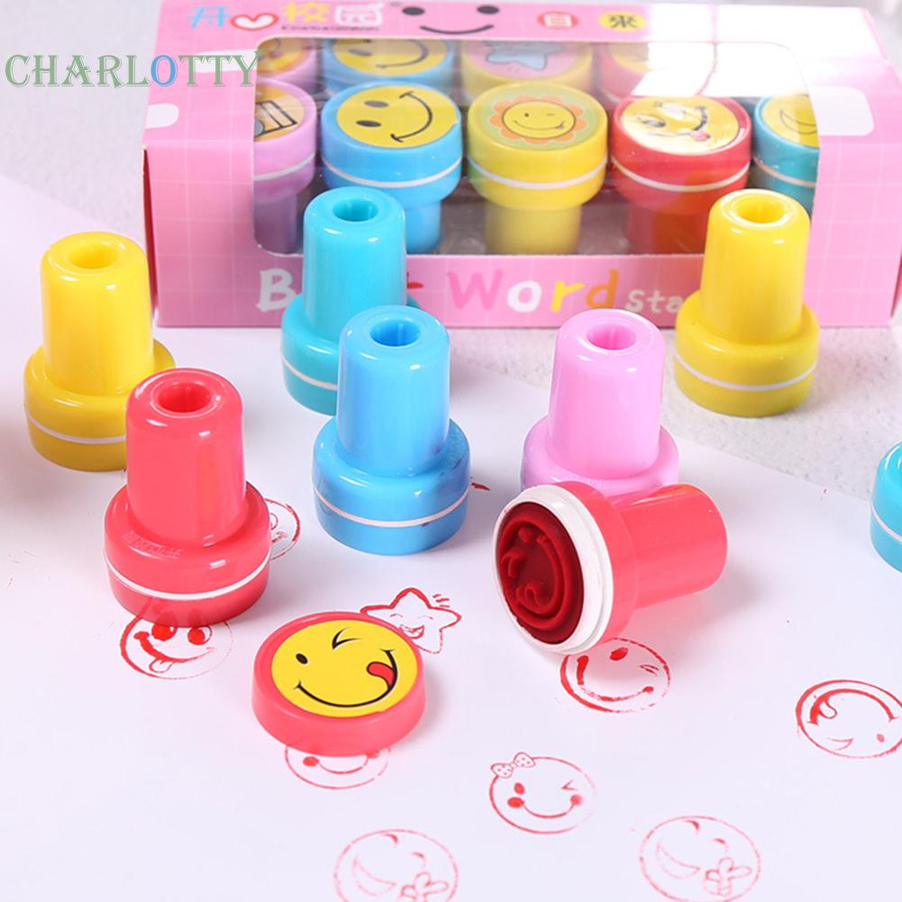 Set 10 con dấu hình mặt cười hoạt hình dễ thương cho bé